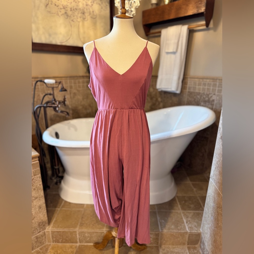 Sienna Sky Mauve Spaghetti-Strap Crop Wide Leg Jumpsuit